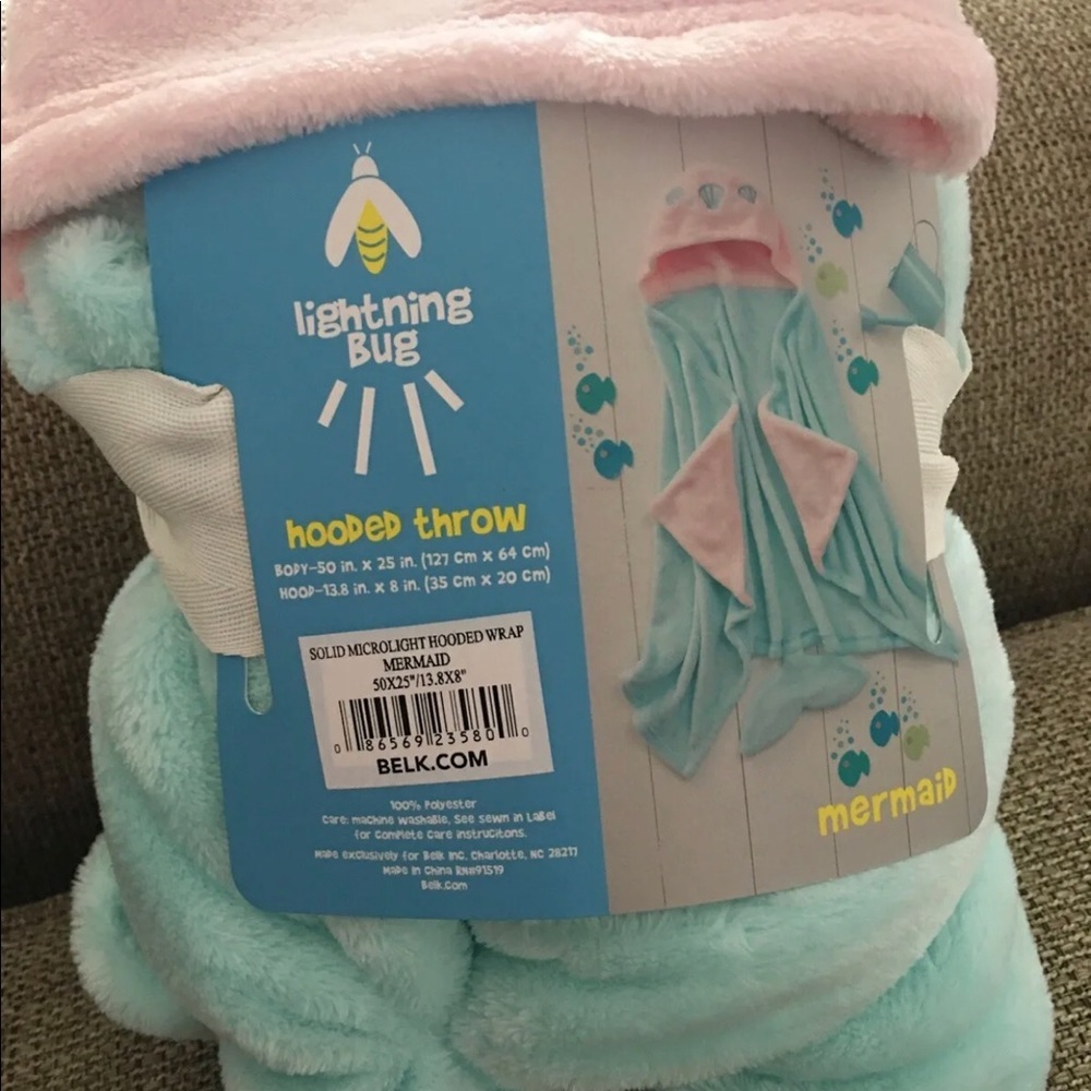 Lighting Bug Solid Microlight  Mermaid Hooded Throw/Wrap  Sea-Foam  50X2…